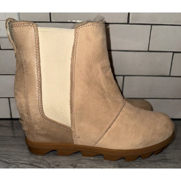 Sorel Joan of the Arctic Chelsea Wedge Heel Lined Boots Booties Beige Womens 7 - Picture 3 of 8
